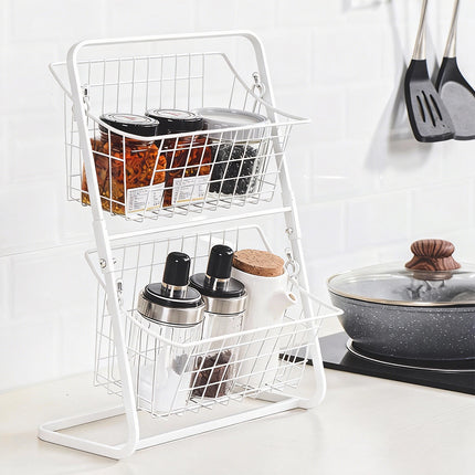 2 Tier Detachable Wire Storage Rack White Metal Basket Stand for Bathroom Desk