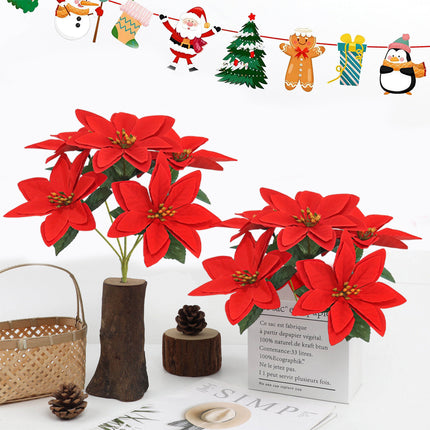6PCS Christmas ASimulated Flower Bouquets Festive Red for Home Table Decoration