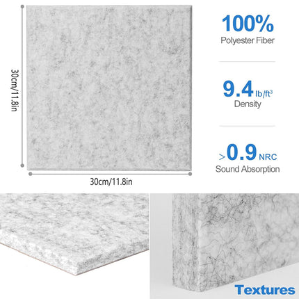 12pcs 30x30cm Self-Adhesive Acoustic Foam Sound Proofing Absorbing Panels