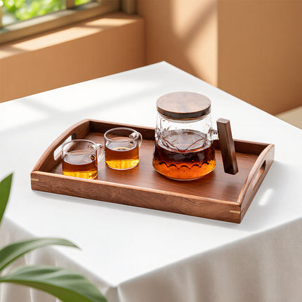 New Chinese Style Wooden Rectangular Tea Tray with Handles Home Office Tea Use