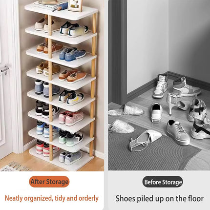 8 Tiers Shoe Rack Wood Vertical Space Saving Narrow Shoe Rack Storage 14 Pairs