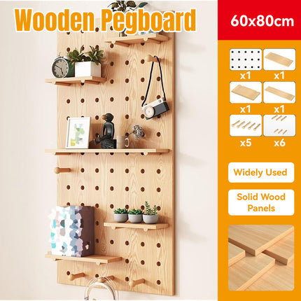 Wooden Pegboard Wall Mounted Organizer Hanging Shelf for Home Living Room Use