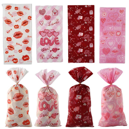 150pcs Valentine's Day Gift Bags Flame Red Lips Candy Snack Cookie Party Bags