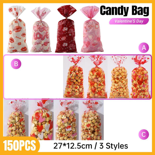 150pcs Valentine's Day Gift Bags Flame Red Lips Candy Snack Cookie Party Bags