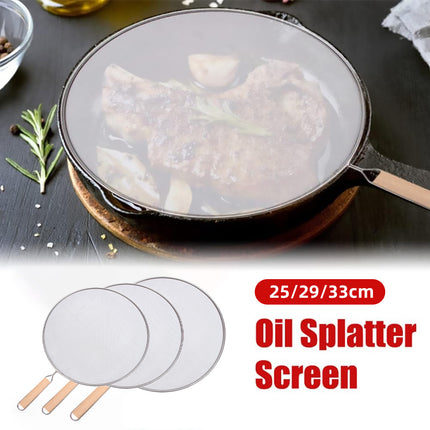 Stainless Steel Splatter Screen Frying Pan Fine Mesh Grease Guard with Handle