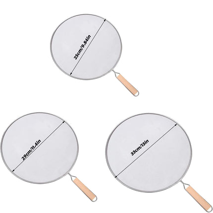 Stainless Steel Splatter Screen Frying Pan Fine Mesh Grease Guard with Handle