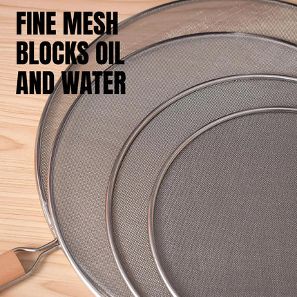 Stainless Steel Splatter Screen Frying Pan Fine Mesh Grease Guard with Handle