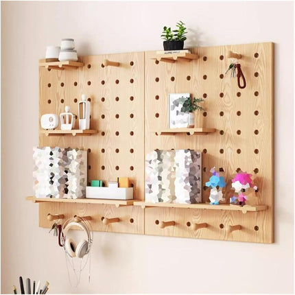 Wooden Pegboard Wall Mounted Organizer Hanging Shelf for Home Living Room Use