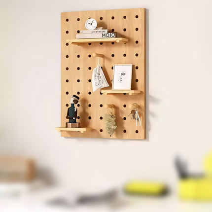 Wooden Pegboard Wall Mounted Organizer Hanging Shelf for Home Living Room Use