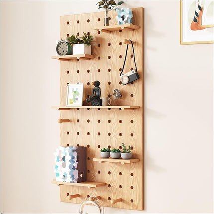 Wooden Pegboard Wall Mounted Organizer Hanging Shelf for Home Living Room Use