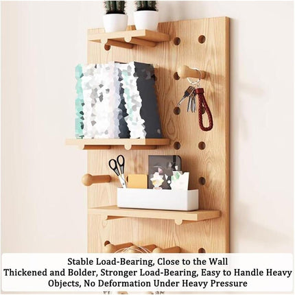 Wooden Pegboard Wall Mounted Organizer Hanging Shelf for Home Living Room Use