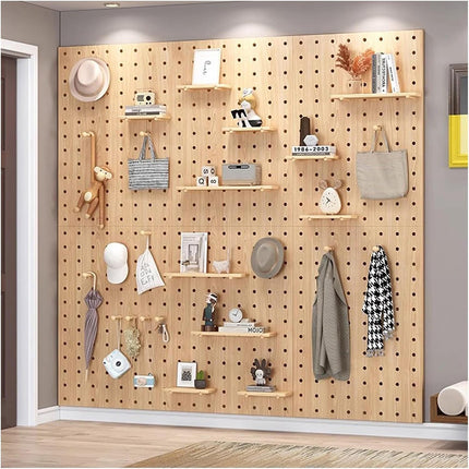 Wooden Pegboard Wall Mounted Organizer Hanging Shelf for Home Living Room Use
