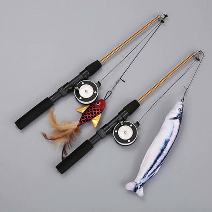 Retractable Feather Cat Play Stick Interactive Cat Fishing Rod Toy Durable
