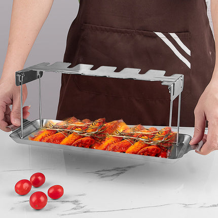 Stainless Steel Folding Chicken Rack Metal Grill Chicken Meat Holder Adjustable