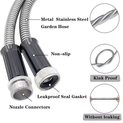 50FT Stainless Steel Garden Water Hose Telescopic Pipe Car Wash Flower Watering
