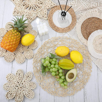 Boho Wall Decor Set 7PCS Handwoven Natural Rattan Cotton Living Room Porch