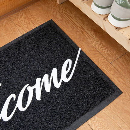 Black Door Mat Welcome Carpet Modern Simple Silk Ring Floor Entrance Rug Indoor
