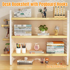 Desktop Bookshelf with Pegboard Hooks 3 Tier Storage Organizer for Office Home