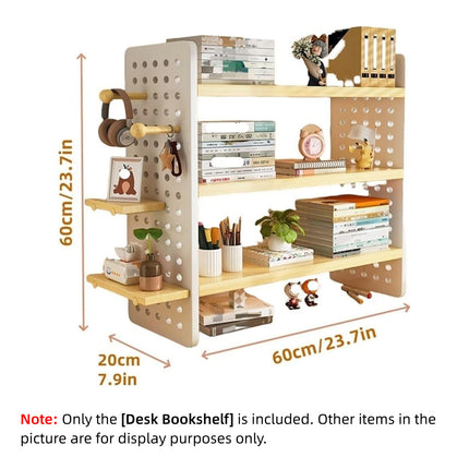 Desktop Bookshelf with Pegboard Hooks 3 Tier Storage Organizer for Office Home
