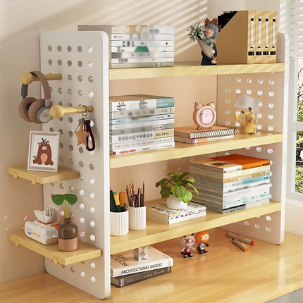 Desktop Bookshelf with Pegboard Hooks 3 Tier Storage Organizer for Office Home