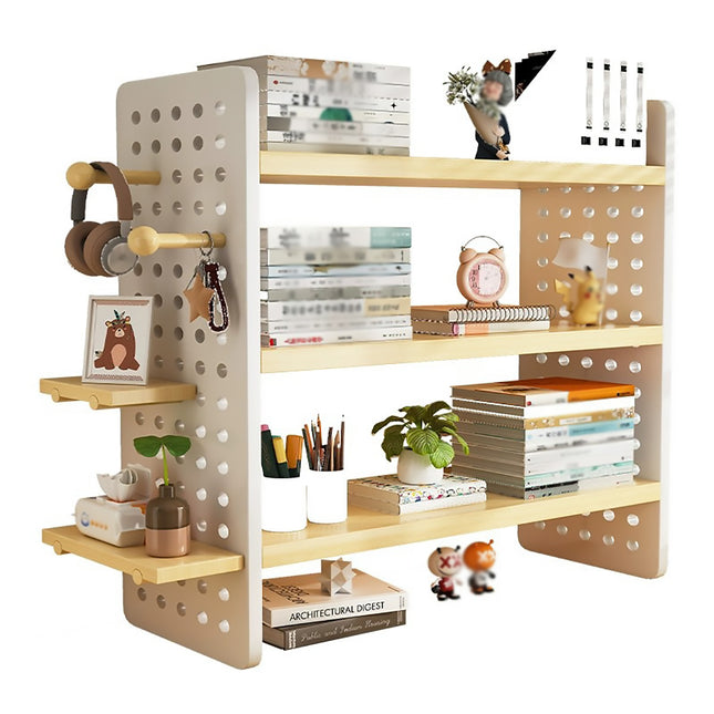 Desktop Bookshelf with Pegboard Hooks 3 Tier Storage Organizer for Office Home