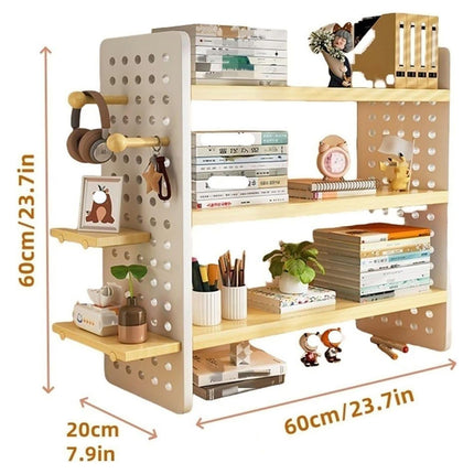 Desktop Bookshelf with Pegboard Hooks 3 Tier Storage Organizer for Office Home