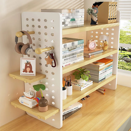 Desktop Bookshelf with Pegboard Hooks 3 Tier Storage Organizer for Office Home