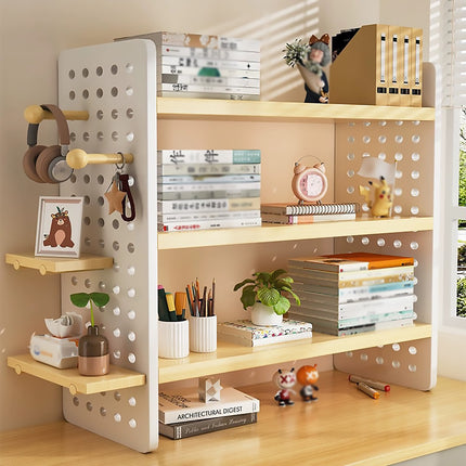 Desktop Bookshelf with Pegboard Hooks 3 Tier Storage Organizer for Office Home