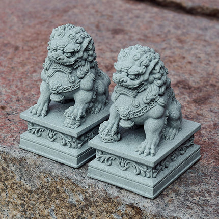 1 Pair Chinese Style Small Stone Lion Decoration Home Desktop Decor Art Craft