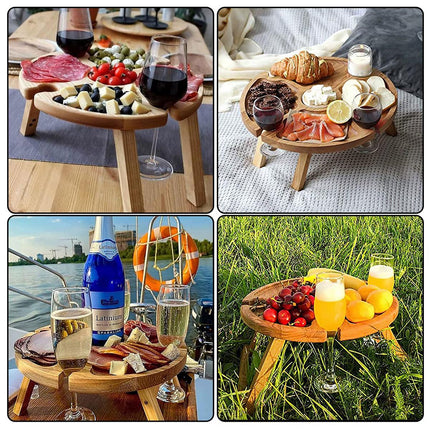 Wooden Portable Dining Table Outdoor Picnic Snack Fruit Serving Foldable Tray