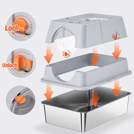Cat Litter Box Fully Enclosed Flip Top Design Large Size Covered Toilet for Pets