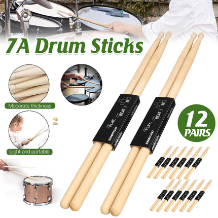 12 Pairs Drum 7A Professional Practice Solid Wood Drum Stick
