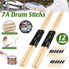 12 Pairs Drum 7A Professional Practice Solid Wood Drum Stick