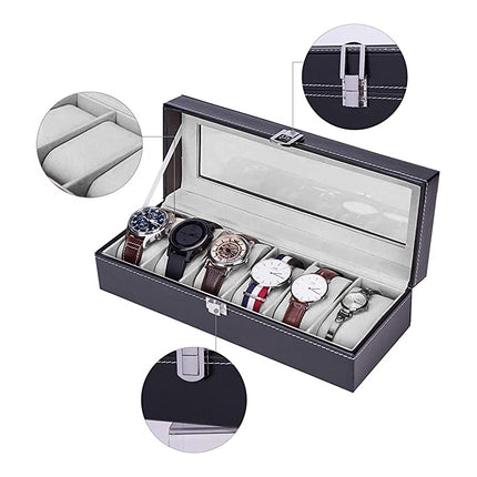 6 Grids Leather Watch Box Case Display Organizer Collection Storage Holder