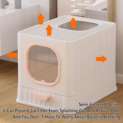 Pink Fully Enclosed Cat Litter Box Large Plastic Toilet for Cats with Lid Tray