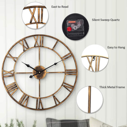 Home Retro Living Room Wrought Iron Wall Clock Nordic Decorative Clock Round Rome Mute Clock