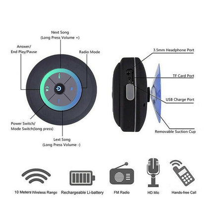 Portable Led Waterproof Wireless Bluetooth Speaker For Shower Bathroom Subwoofer - Aimall