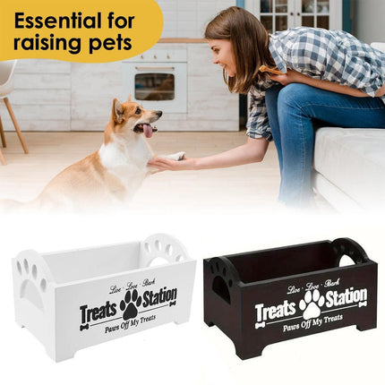 Dog Treat Container Wood Dog Food Storage Box for Cat Dogs with Paw Print Design