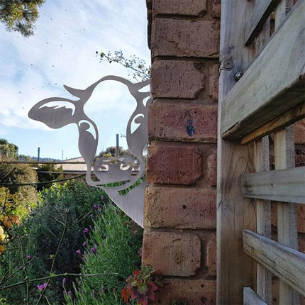 1X Art Hanging Metal Peeping Cow Ornaments Garden Adornment Home Decor