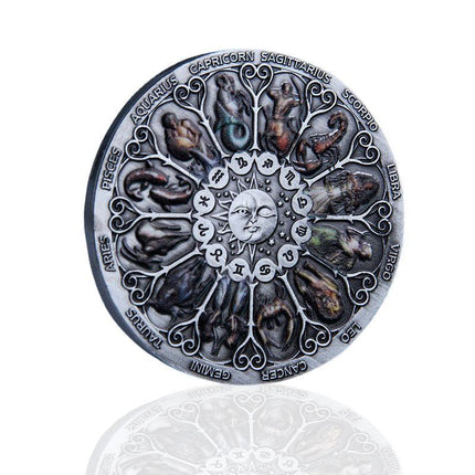 Twelve Constellations Coin Sun and Moon Challenge Medal Double-sided Embossed - Aimall