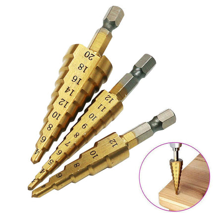 3X Large HSS Steel Step Cone Drill Titanium Bit Set Hole Cutter 4-12/20/32mm