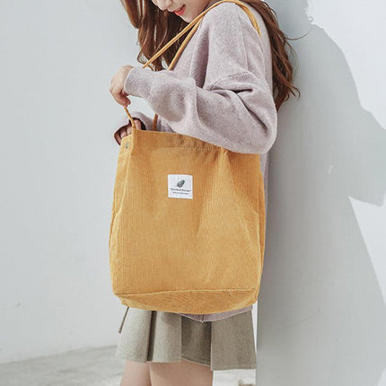 Women Corduroy Applique Tote Bags Handbag Messenger Canvas Shoulder Bag Travel - Aimall