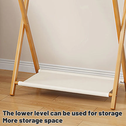 Folding Bamboo Clothes Hanger with Storage Shelf Space Saving Durable Sturdy