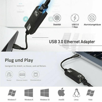 New USB 3.0 to Gigabit RJ45 Ethernet LAN Adapter 1000Mbps for PC Laptop Mac - Aimall