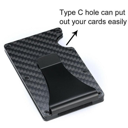 Men Slim Carbon Fiber Credit Card Holder RFID Blocking Metal Money Clip Wallet - Aimall