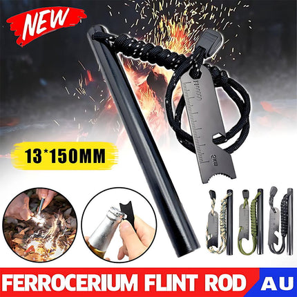Ferrocerium Flint Rod 15Cm X 1.3Cm Survival Fire Starter With Striker Para-Cord