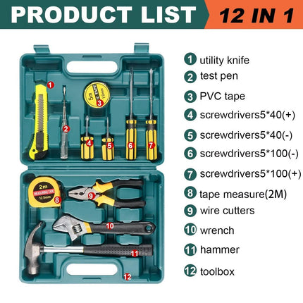 Emergency Home Toolbox Tool Set for Household Repair Kit with Essential Tools