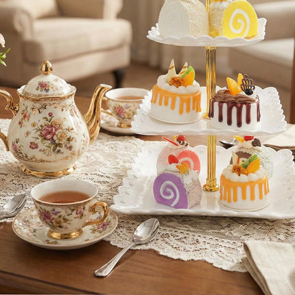 4PCS Set 3 Tier Cake Display Stand White with Gold Accents for Dessert Party