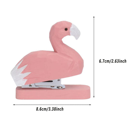 Mini Wooden Flamingo Stapler Cute Animal Carving Office Desk Accessory Tool