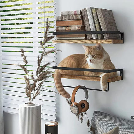 2pcs Floating Wall Shelf Iron Storage Rack Mounted Home Office Decor Organizer